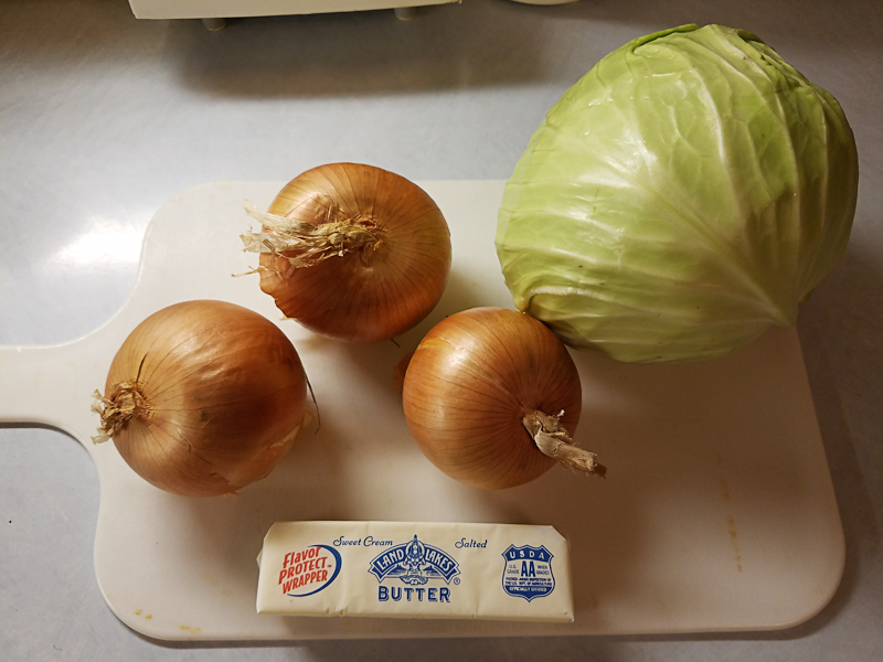How to make cabbage and onions for halushki noodles, or add to soup for a daily probiotic.