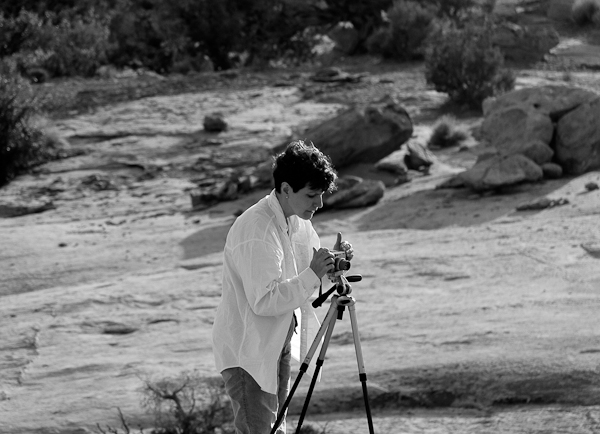Mary Ecsedy taking photographs in Arches National Park. Photo by Don Ecsedy.